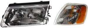 Headlight Kit for 1998-2001 Volkswagen Passat, Left (Driver) Side, Halogen, Lens and Housing, 2-Piece with Corner Light, Replacement