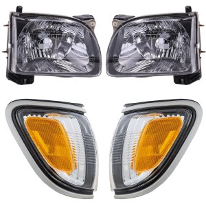 Headlight Assembly Kit for Toyota Tacoma 2001-2004, Right (Passenger) and Left (Driver) Halogen Lights, 4-Piece Kit with Corner Lights, Replacement