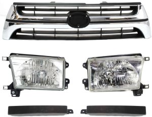 Grille and Headlight Kit for 2001-2002 Toyota 4Runner, 5-Piece Set, Replacement