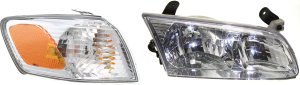 Headlight Assembly for Toyota Camry 2000-2001, Right (Passenger) Side, Halogen, 2-Piece Kit with Corner Light, Replacement