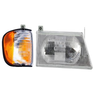 Headlight Assembly for Ford Econoline 1997-2003, Right (Passenger) Side, Halogen, 2-Piece Kit With Corner Light, Replacement