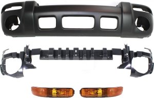 Front Bumper Absorber Kit for Jeep Liberty 2002-2004, 4-Piece with Bumper Cover and Parking Lights, Replacement