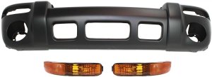 Front Bumper Cover for Jeep Liberty 2002-2004, 3-Piece Kit with Parking Lights, Replacement