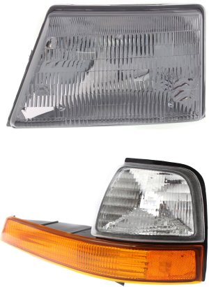 Headlight Assembly Kit for Ford Ranger 1998-2000, Left (Driver) Side, includes Halogen Headlight and Corner Light, 2-Piece Set, Replacement