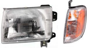 Headlight Assembly Kit for Nissan Frontier 1998-2000 / Xterra 2000-2001, Left (Driver) Side, Halogen, 2-Piece Kit, with Corner Light, Replacement