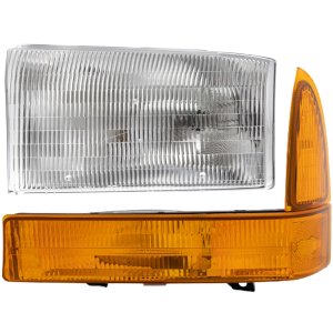 Headlight Assembly for Ford F-Series Super Duty 1999-2001, Left (Driver) Side, Halogen, 2-Piece Kit with Corner Light, Replacement Models: for F-250, F-350, F-450, F-550