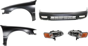 Headlight Assembly Kit for 1994-1995 Honda Accord, Right (Passenger) and Left (Driver), Halogen, 5-Piece with Bumper Cover, Fenders, Replacement