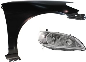 Headlight Lens and Housing Kit for Honda Civic 2004-2005, Right (Passenger) Side, Halogen, 2-Piece Set, with Fender, Replacement
