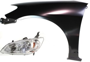 Headlight for Honda Civic 2004-2005, Left (Driver) Side Lens and Housing, Halogen, 2-Piece Kit with Fender, Replacement