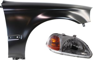 Headlight for Honda Civic 1996-1998 Right (Passenger) Lens and Housing, Halogen, 2-Piece Kit with Fender, Replacement