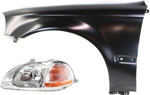 Headlight Kit for 1996-1998 Honda Civic, Left (Driver) Side, Lens and Housing, Halogen, 2-Piece Set, with Fender, Replacement