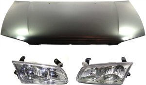 Hood Panel for Toyota Camry 2000-2001, 3-Piece Kit, USA Built, with Headlights, Replacement Part