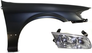 Front Fender Right (Passenger) for 2000-2001 Toyota Camry, 2-Piece Kit, Includes Headlight Replacement