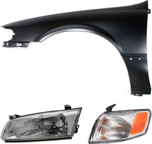 Auto Body Repair Kit for Toyota Camry 1997-1999, 3-Piece Set Includes Left (Driver) Corner Light, Headlight and Fender Replacement