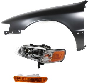 Headlight Assembly Kit for 1994-1995 Honda Accord, Left (Driver) Side, Halogen, 3-Piece Set, Includes Fender and Turn Signal Light - Replacement