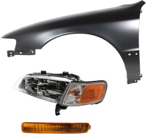 Headlight Assembly for 1996-1997 Honda Accord, Left (Driver) Side, 3-Piece Kit with Fender and Turn Signal Light, Halogen, Replacement