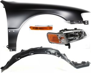 Headlight Assembly for Honda Accord 1996-1997 Right (Passenger) Halogen, 4-Piece Kit with Fender, Fender Liner, and Turn Signal Light Replacement