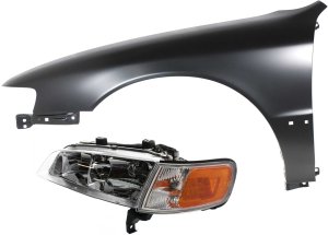 Headlight Assembly for 1994-1997 Honda Accord, Left (Driver) Halogen Light, 2-Piece Kit with Fender, Replacement