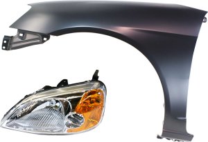Headlight Kit for 2001-2003 Honda Civic, Left (Driver) Side, Lens and Housing, Halogen, 2-Piece Kit, with Fender, Replacement