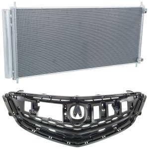 Grille Kit for 2015-2017 Acura TLX, 2-Piece Paintable Shell and Insert, with Air Conditioning Condenser, Replacement