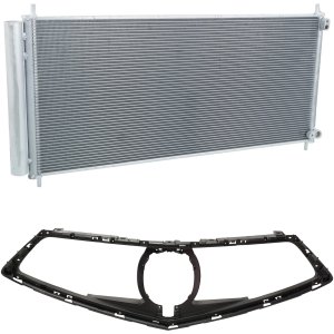Textured Black Grille for Acura TLX 2018-2020, 2-Piece Kit with Air Conditioning Condenser, Replacement