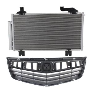2-Piece Kit Grille for Acura TSX 2011-2014, Textured Black Shell and Insert, with Air Conditioning Condenser Replacement