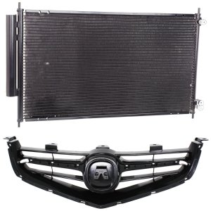 GRILLE Kit for 2004-2005 TSX, 2-Piece Painted Black Shell and Insert, with A/C Condenser Replacement