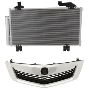 TSX 09-10 Grille Kit for 2009-2010 Acura, 2-Piece Set, Primed (Ready to Paint), includes Chrome Upper and Lower Molding, with Air Conditioning Condenser, Replacement