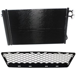 Center Bumper Grille for BMW 328I (2007-2010)/328I XDRIVE (2009-2010), Primed (Ready to Paint), 2-Piece Kit, with A/C Condenser, Replacement