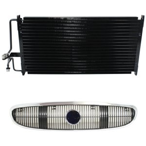 Grille Kit for 2003-2005 Buick Century, 2-Piece Chrome Shell with Painted Silver-Black Insert, Plastic, Includes A/C Condenser Replacement