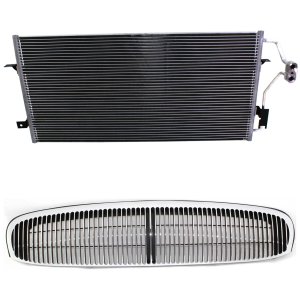 Grille Kit for Buick Park Avenue 1997-2004, 2-Piece Chrome Shell with Painted Black Insert, Plastic, Includes Air Conditioning Condenser Replacement