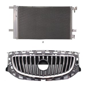 Grille Kit for Buick Regal 2011-2013, Chrome Shell with Painted Black Insert, 2-Piece Plastic, Compatible with Air Conditioning Condenser, Replacement