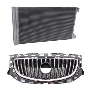 2-Piece Kit Grille for 2011 BUICK REGAL, Chrome Shell with Painted Black Insert, Plastic, Includes Air Conditioning Condenser Replacement
