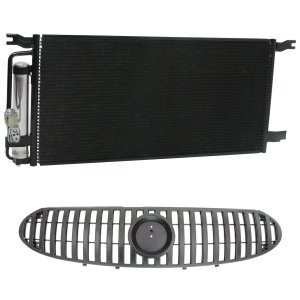 2-Piece Grille Kit for 2002-2007 Buick Rendezvous, Painted Silver Gray Shell and Insert, with Air Conditioning Condenser - Replacement