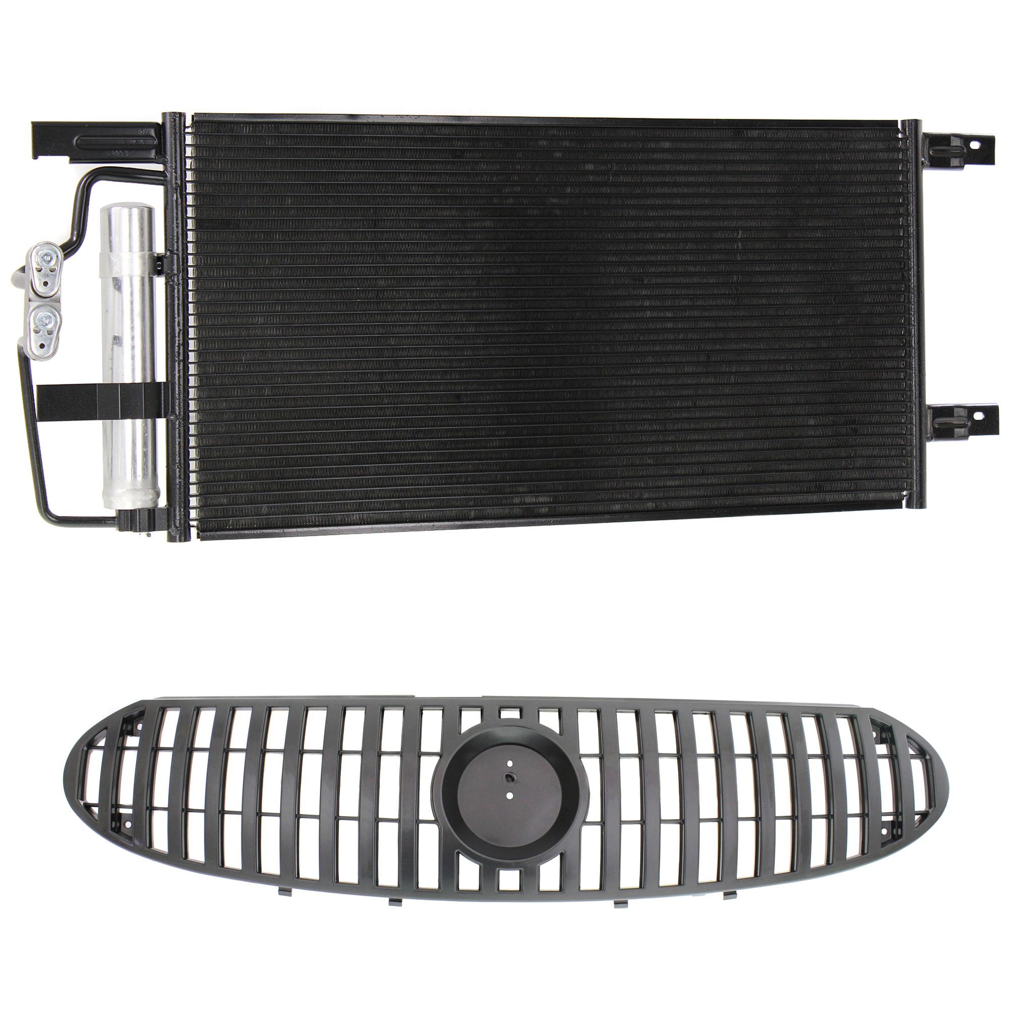 Grille Kit for Buick Rendezvous 2004-2006, 2-Piece Set, Painted Silver Gray Shell and Insert, with Air Conditioning Condenser, Replacement