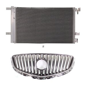 Chrome Grille for Buick Verano 2012-2017, 2-Piece Kit with Air Conditioning Condenser Replacement