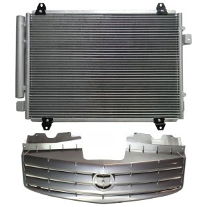 Grille Kit for CADILLAC CTS 2003-2007, 2-Piece Primed (Ready to Paint) Shell and Insert, with Air Conditioning Condenser Replacement