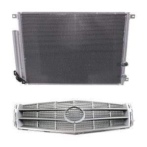 Grille Kit for 2008-2011 Cadillac CTS, 2-Piece Chrome Shell with Painted Silver Gray Insert, ABS Plastic, Includes A/C Condenser, Replacement