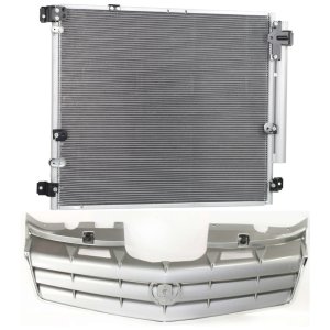 Gray Painted Shell and Insert Grille for 2006-2009 CADILLAC SRX, 2-Piece Kit with Air Conditioning Condenser, Replacement