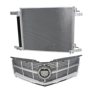 2-Piece Kit Grille for Cadillac SRX 2010-2012, Gray Shell and Insert with Air Conditioning Condenser Replacement