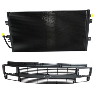 Grille for 1995-2005 Chevrolet Astro, 2-Piece Kit, Black, with Air Conditioning Condenser, Replacement