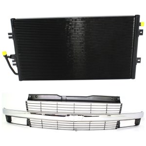 2-Piece Grille Kit for 1996-2005 Chevrolet Astro, Chrome and Silver with Air Conditioning Condenser, Replacement