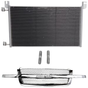 2-Piece All-Chrome Grille Kit for 2003-2006 Chevrolet Avalanche/Silverado, Mesh Insert, with Air Conditioning Condenser Replacement
