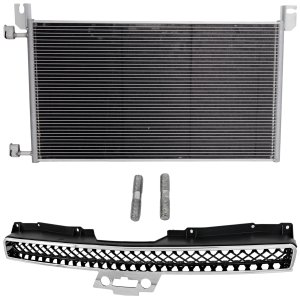 2-Piece Grille Kit for Chevrolet Suburban 1500, Tahoe (2007-2014), Avalanche (2007-2013), Chrome Shell with Black Insert, Plastic, Including A/C Condenser Replacement