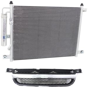 Grille Kit for Chevrolet Aveo 2007-2008, 2-Piece Textured Black Shell and Insert, with Air Conditioning Condenser Replacement