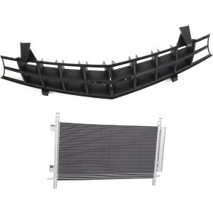 2-Piece Grille Kit for 2010-2011 Chevrolet Camaro, Textured Black Shell and Insert with Air Conditioning Condenser, Replacement