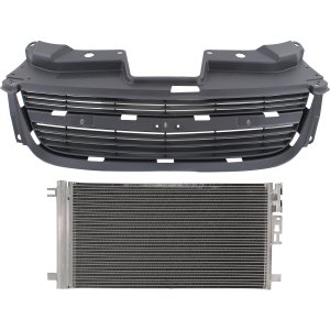 Grille Kit for 2005-2007 Chevrolet Cobalt, 2-Piece Textured Gray Shell and Insert with Air Conditioning Condenser, Replacement