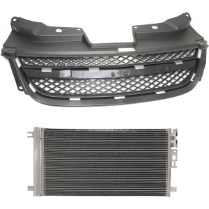 2-Piece Grille Kit for 2008-2010 Chevrolet Cobalt, Textured Gray Shell and Insert with Air Conditioning Condenser, Replacement