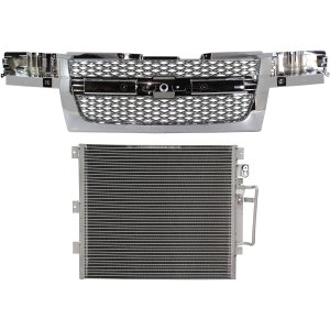 2-Piece Grille Kit for 2004-2012 Chevrolet Colorado, Mesh Insert with Chrome Shell and Insert, No Center Bar, AC Condenser Compatible, Replacement