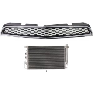 2-Piece Grille Kit for 2010-2015 Chevrolet Equinox, Upper Position, Chrome Shell with Painted Black Insert, Includes A/C Condenser Replacement